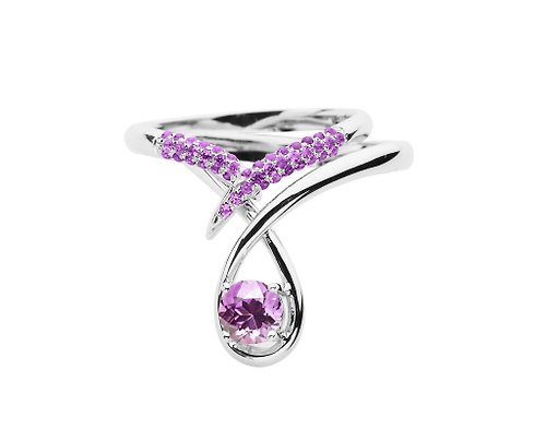 Majade Jewelry Design 紫水晶14k白金結婚戒指組合 水滴形求婚戒指 流星訂婚戒指套裝