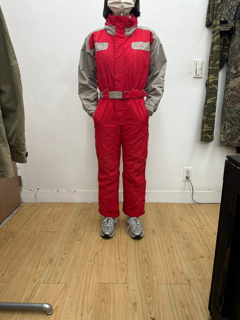 QUECHUA red ski suit one-piece overalls vintage second-hand cotton lining - จัมพ์สูท - วัสดุอื่นๆ สีแดง