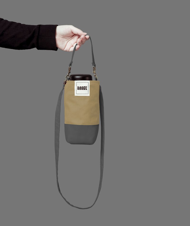 Universal environmental protection beverage bag, detachable long strap, oblique shoulder portable Khaki+ gray - Handbags & Totes - Cotton & Hemp Multicolor