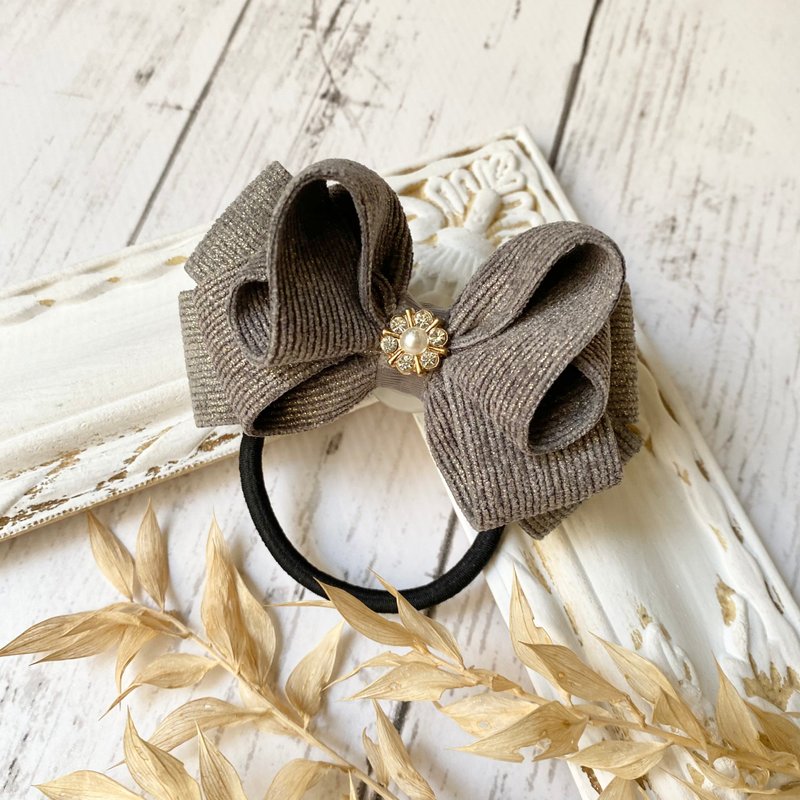 Elegant Morandi Corduroy Stereo Bow/Iron Gray - เครื่องประดับผม - วัสดุอื่นๆ สีเทา