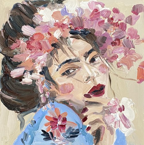 Gala Sakura blooming Oil painting Japanese women Woman portrait Fauvism Hanging art