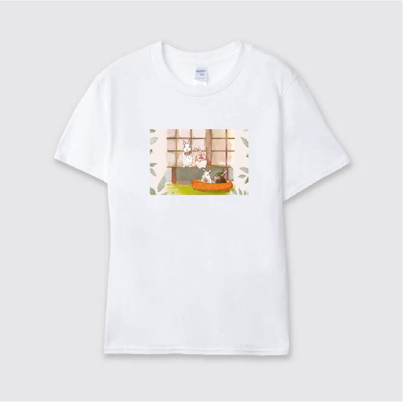 Summer Festival Limited Rabbit T-shirt - เสื้อฮู้ด - ผ้าฝ้าย/ผ้าลินิน ขาว