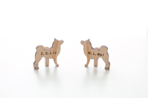 WOOD515 客製化七夕情人節姓名禮物白木/美檜原木淺色造型木 - 柴犬