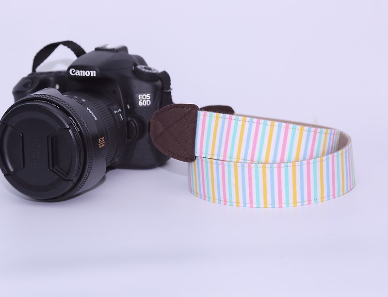 Pu.sozo hand-made pastel stripes camera straps / camera rope / single-eye / single / double strap hole camera - กล้อง - ผ้าฝ้าย/ผ้าลินิน หลากหลายสี