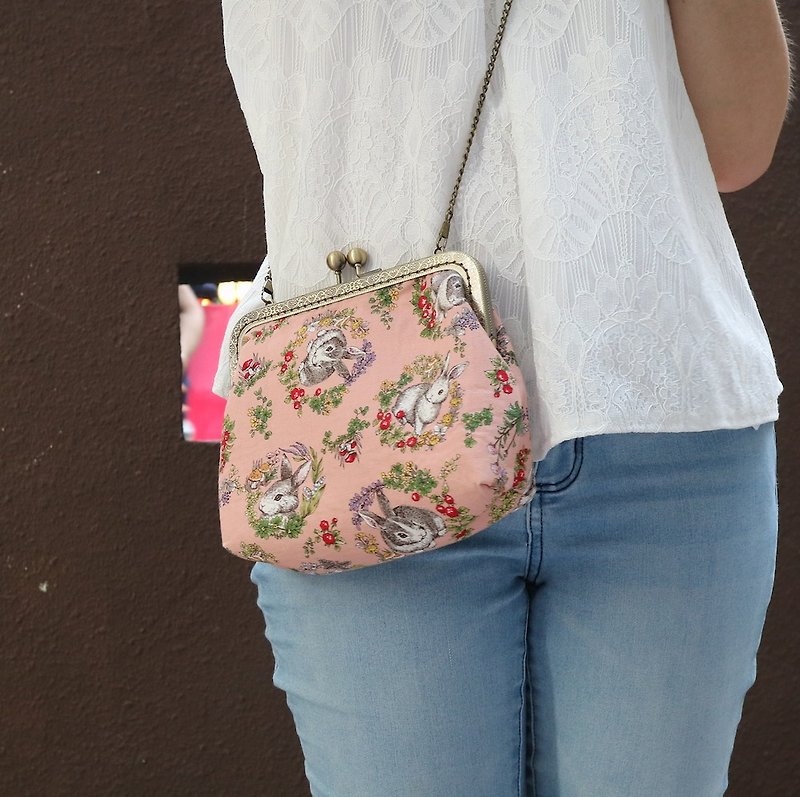 Pink Forest Rabbit Cross Body Bag M Size | Girlskioku~* - Messenger Bags & Sling Bags - Cotton & Hemp Pink