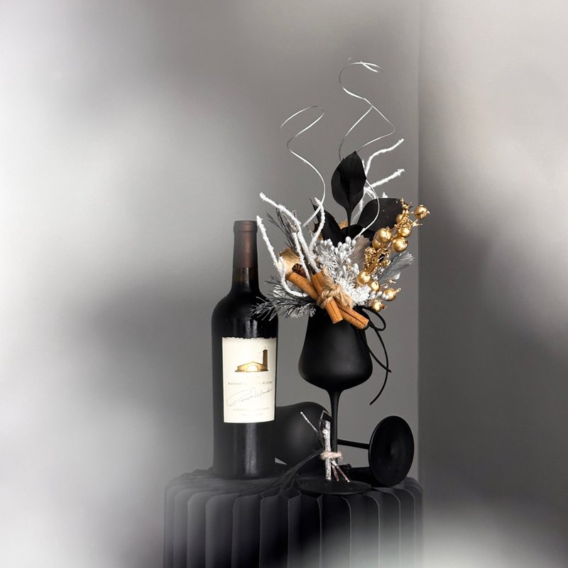 【Sublime】Preserve flower table centerpiece - christmas wine glass - Dried Flowers & Bouquets - Glass Black