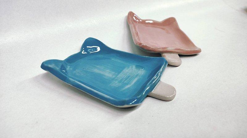 [Cute Cat Series] Cat Ear Popsicle Shaped Small Plate/Ornament Plate/Handmade Ceramics - Plates & Trays - Pottery Multicolor
