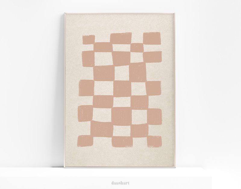 Boho checkered Poster aesthetic Printable wall art Neutral colored prints - 電子似顏繪/繪畫/插畫 - 其他材質 