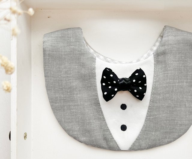 Organic Reversible Bowtie Bib in Fog Dots Organic Reversible Bowtie Bib in Fog Dots