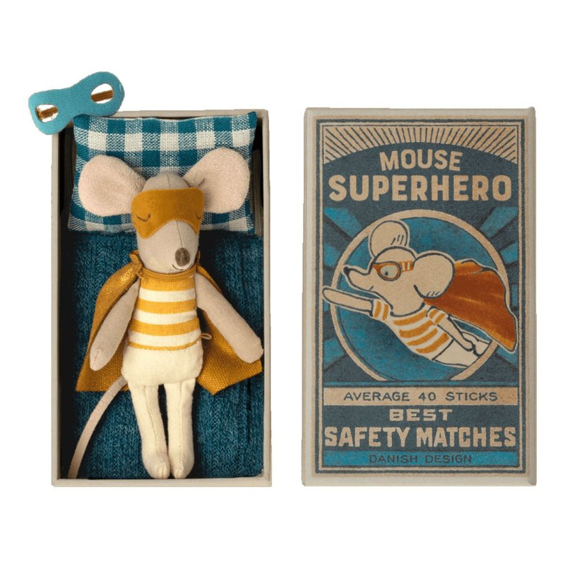 Super hero mouse, Little brother in matchbox - ตุ๊กตา - ผ้าฝ้าย/ผ้าลินิน สีน้ำเงิน