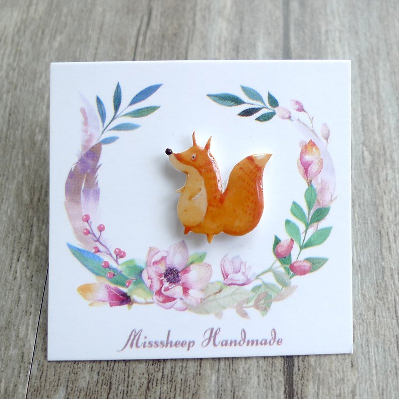 Misssheep- [U32- timid squirrel] cute watercolor hand-painted squirrel hand-made earrings (ear needle / translucent ear clip) [single] - Earrings & Clip-ons - Plastic 