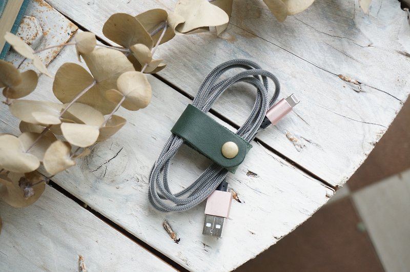 Green  -Long Style Collector for Earphone - Cable Organizers - Genuine Leather Green