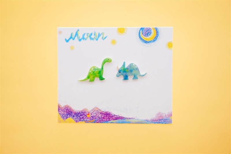 Dinosaur Age of Diplodocus and Triceps Dinosaur Ear Stud Earrings [A pair of 925 Sterile Silver Ears] - Earrings & Clip-ons - Other Materials Multicolor