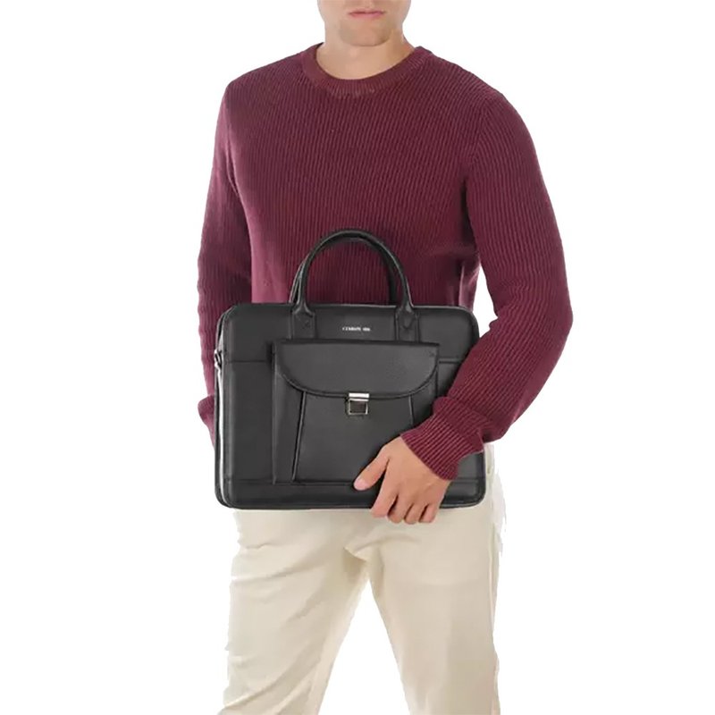 CERRUTI 1881 限量2折 頂級小牛皮公事包/肩背包 全新專櫃展示品 - 側背包/斜背包 - 真皮 黑色