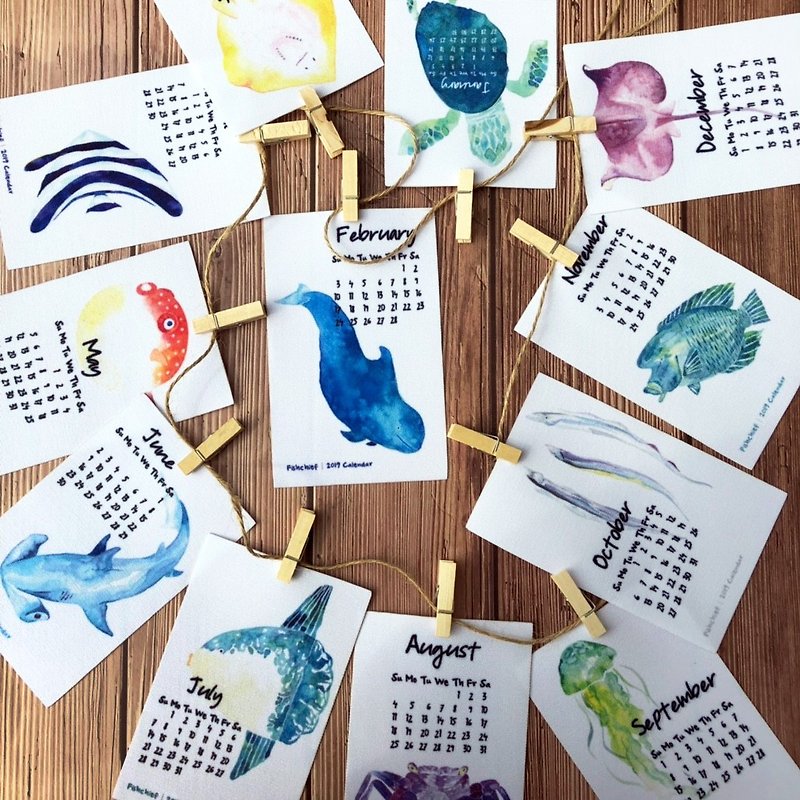 2019 fish seven distribution calendar - ม่านและป้ายประตู - ผ้าฝ้าย/ผ้าลินิน 