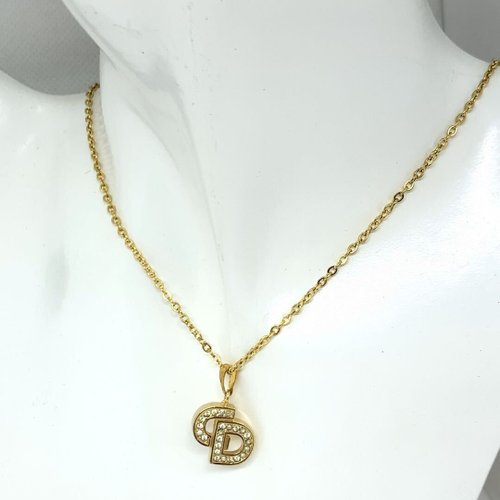 LA LUNE Vintage 日本鑑證古董品選物店 稀有中古二手Dior水鑽金色簡約復古vintage頸鏈項鏈首飾品禮物