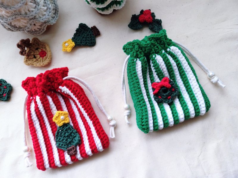 手編み 巾着袋 クリスマスプレゼント クリスマスピン - ナップサック - その他の素材 多色