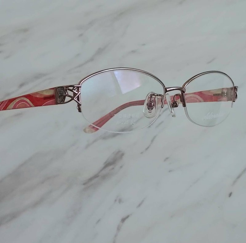 VINTAGE antique glasses Adorable pink gold mirror metal frame old brand new - กรอบแว่นตา - วัสดุอื่นๆ สึชมพู