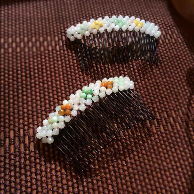 妝匣-天然翡翠(緬甸玉)手工編織髮梳 - 髮夾/髮飾 - 其他金屬 