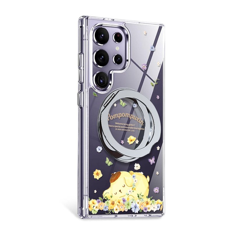 三麗鷗 Samsung S25/S24/A56 軍規360旋轉磁吸立架殼-午覺布丁狗 - 手機殼/手機套 - 其他材質 多色