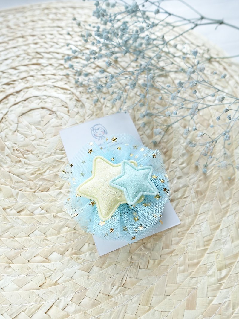 Children's hair accessories. Shiny net yarn star hairpin bangs clip (yellow+blue) - Other - Other Materials 
