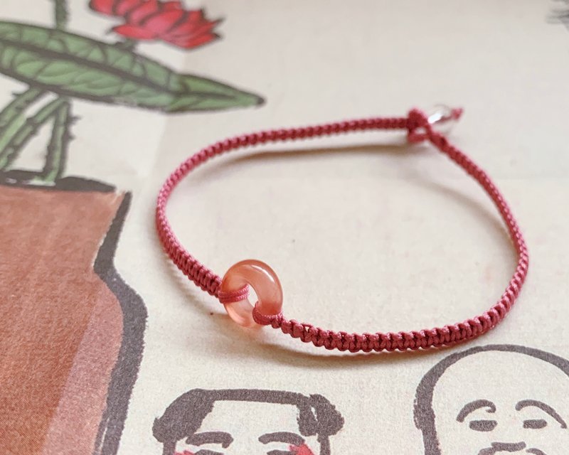 Sold out for enjoying the lotus lamp. Natural southern red agate small safe buckle vintage braided hand rope antique bracelet - Bracelets - Jade Pink