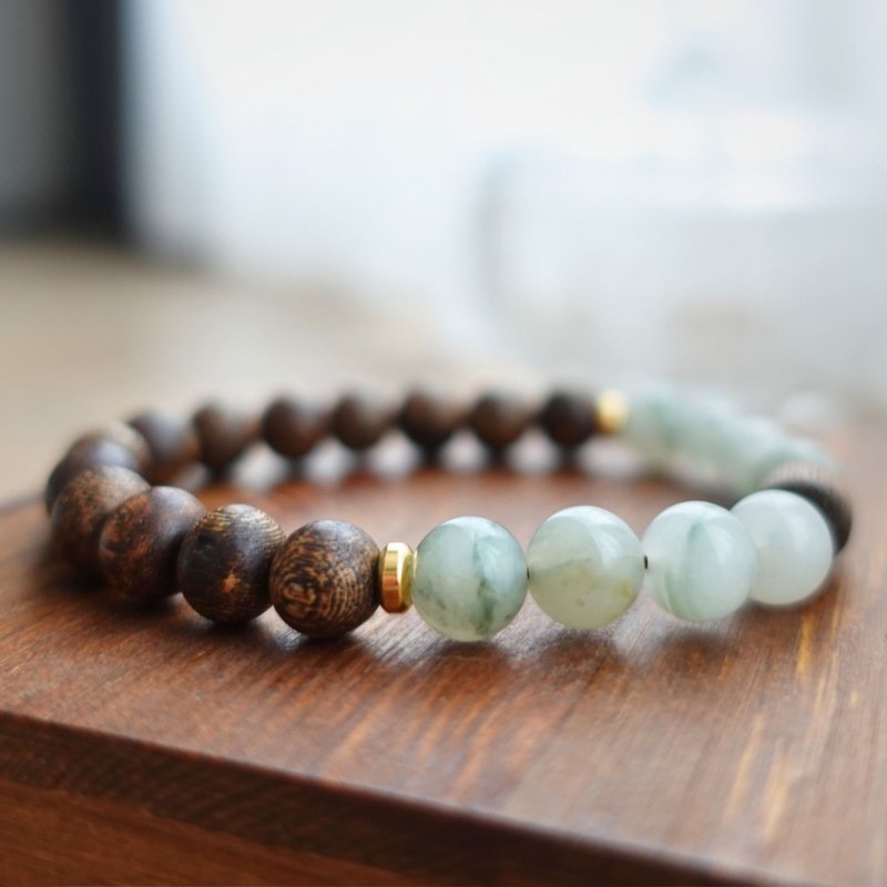 翠潤沉香 柬埔寨沉香 新疆天山翠 氣質手鍊 新中式手串 禮物首選 - 手鍊/手環 - 玉石 綠色