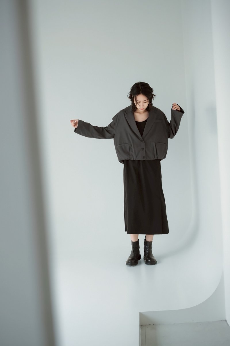黑莓氣球小版西裝外套 - 2色 - 灰球 - 女西裝外套 - 聚酯纖維 灰色