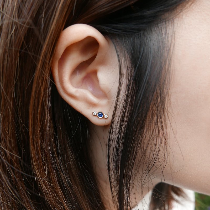 18k Royal Blue Sapphire & Diamonds earrings, September stone, Engagement Wedding - Earrings & Clip-ons - Gemstone Blue