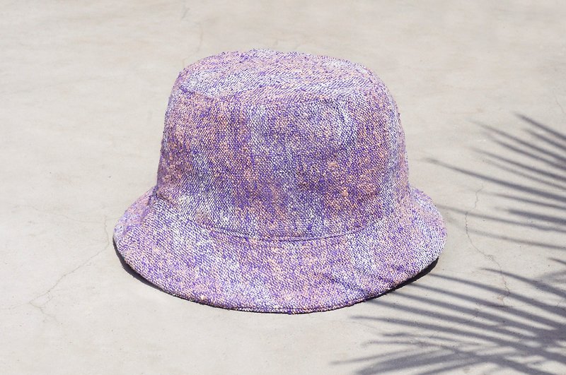 手織布棉麻帽/漁夫帽/遮陽帽 / 拼布帽/手工帽-手工藍紫色星辰感 - 帽子 - 棉．麻 紫色