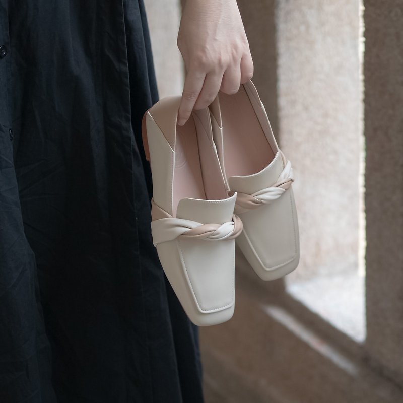 Loafers_lollipop rice flour lazy shoes - รองเท้าอ็อกฟอร์ดผู้หญิง - หนังแท้ ขาว
