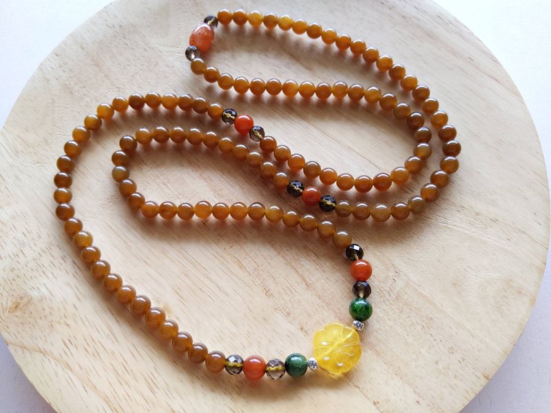 ORLI Jewelry 天然和闐玉糖玉108顆念珠 多圈手鍊 和田玉糖玉佛珠 - 手鍊/手環 - 寶石 咖啡色
