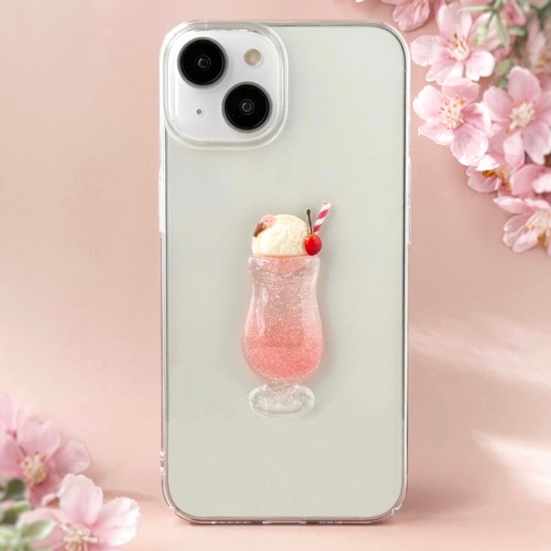 桜 クリームソーダ iPhoneケース さくら フェイクスイーツ クリアスマホケース 春 桜ピンク iPhone16 - 手機殼/手機套 - 樹脂 粉紅色