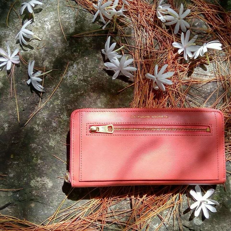 LaPoche Secrete: 邂逅 Daily Girl _ Washed Cowhide Clip _ Orange - Wallets - Genuine Leather Red