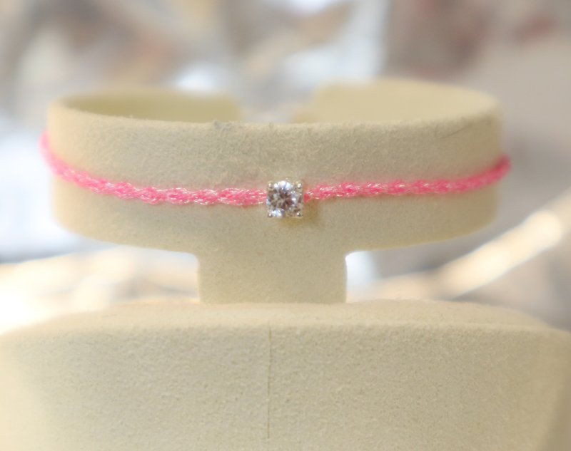 Sister gift. 925 sterling silver solitaire diamond four-claw amphibole hand-woven - lucky bracelet - Bracelets - Sterling Silver Pink