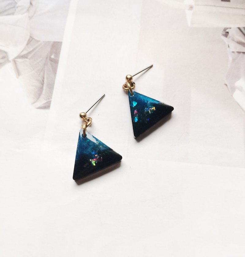 La Don - Earrings - Rendering - Triangular Starry Night 01 Ear / Ear clip - Earrings & Clip-ons - Acrylic Blue