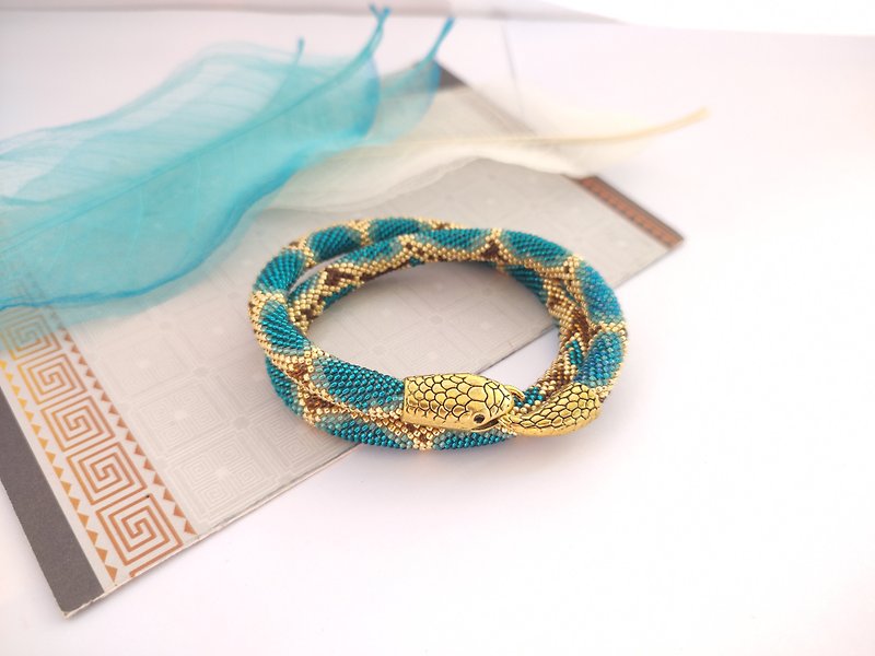 Beaded Snake bracelet necklace Python serpent Beaded Turquoise metalic snake - Bracelets - Other Materials Multicolor