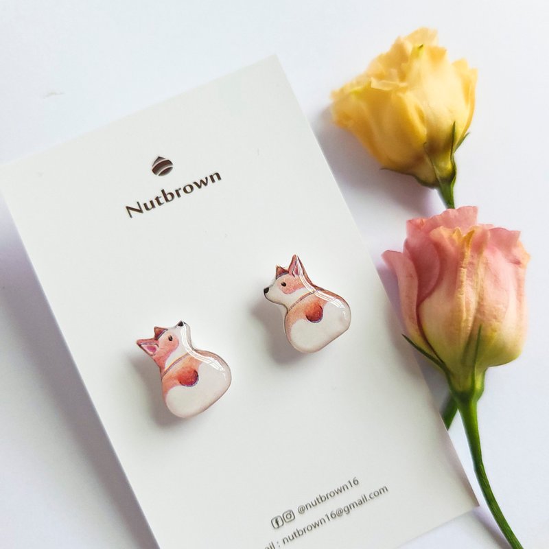 Animal series-Fat Butt Corgi on-ear earrings/ Clip-On - ต่างหู - เรซิน สีนำ้ตาล