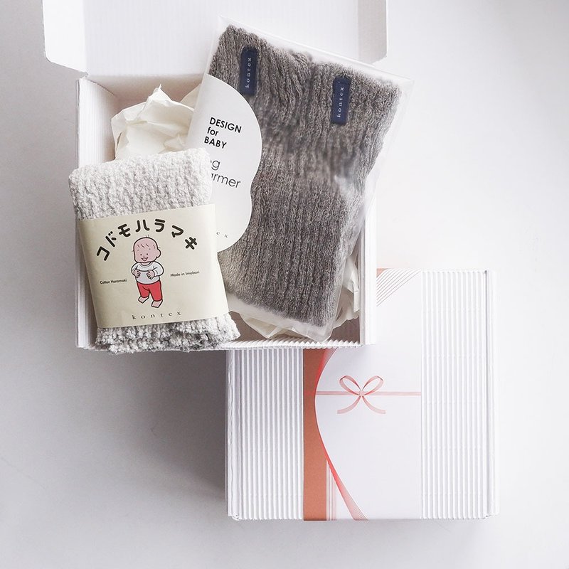 [kontex] Warm and fluffy belly and leg warmers gift box (with carrying bag), baby's first birthday gift, made in Japan - Onesies - Cotton & Hemp Multicolor