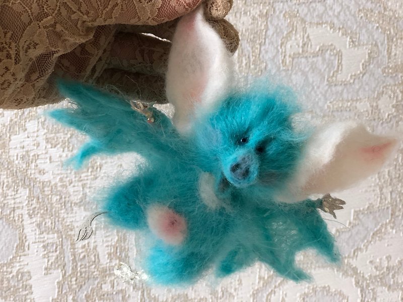Felted wool toy Bat, Christmas Fluffy angel, sweet vampire. - Stuffed Dolls & Figurines - Other Metals Blue