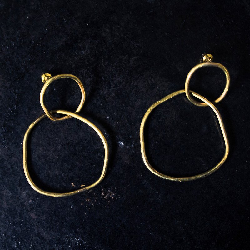 不規則黃銅圈圈耳環 - 可做夾式耳環 - 耳環/耳夾 - 其他材質 咖啡色