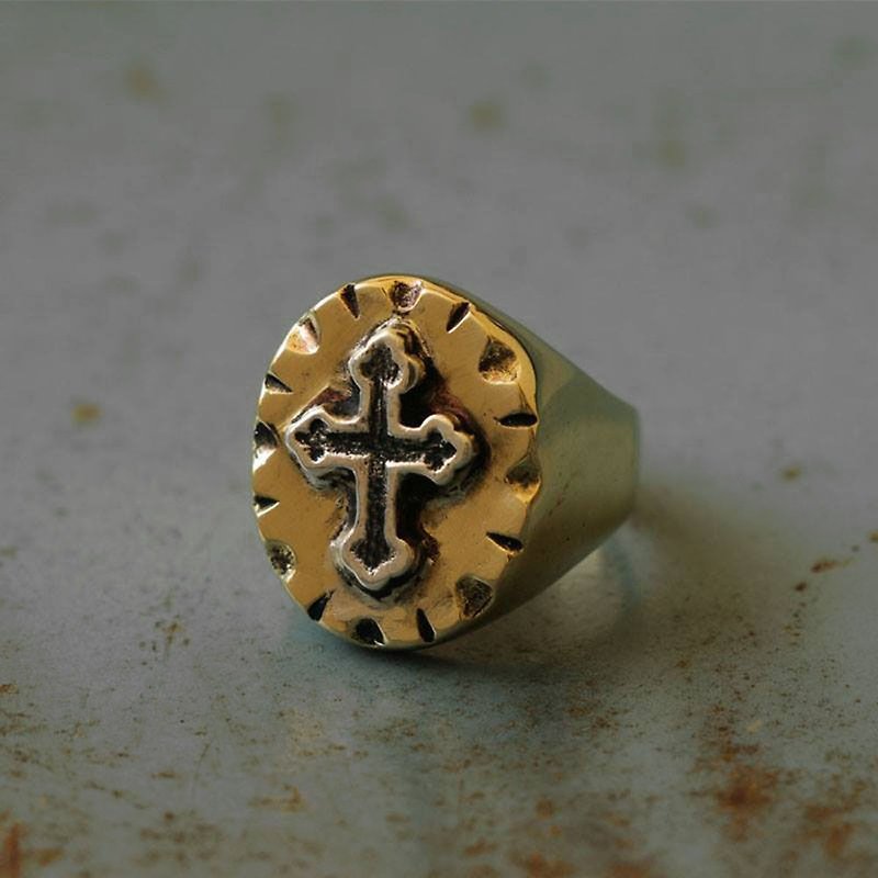 老式墨西哥騎自行車的人環頭骨耶穌十字架基督教信仰祈禱宗教 - 戒指 - 其他金屬 金色