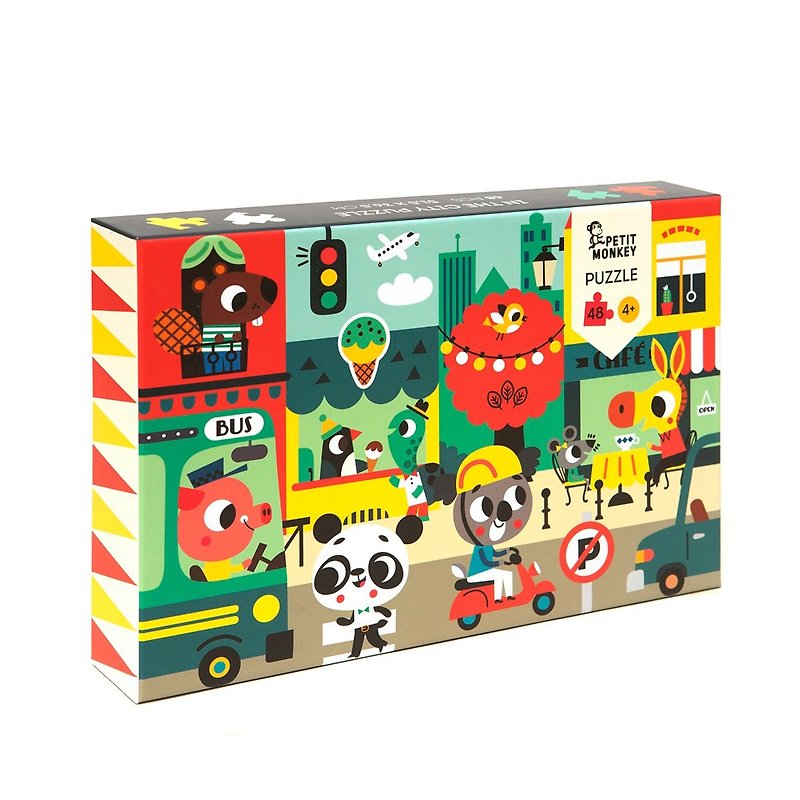 Dutch Petit Monkey ─ Happy Town Puzzle (48 pieces/4Y+) - ของเล่นเด็ก - กระดาษ 