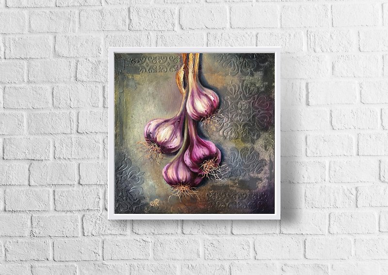 Kitchen Still life Oil Painting Original Garlic Painting 布面油畫 - Posters - Other Materials Gray
