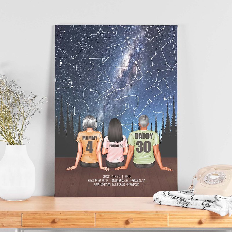 Custom Star Map By Date And Location Night Sky Chart Family Art Drawing Canvas - Posters - Cotton & Hemp Pink