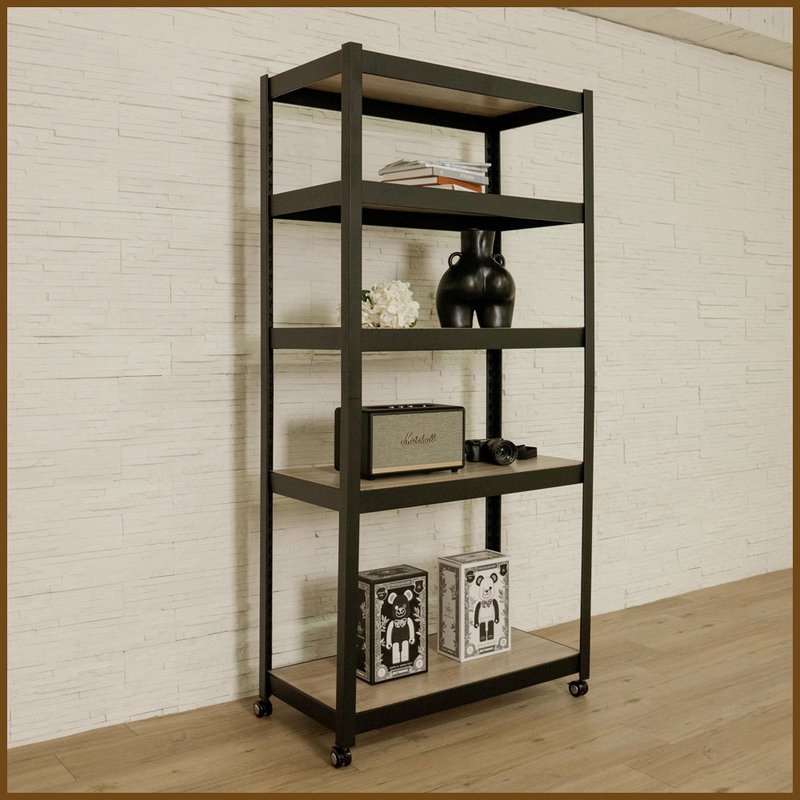 【ikloo 宜酷屋】工業風五層木板角鋼架91x46x183CM - 層架/置物架/置物籃 - 其他材質 