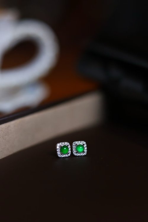 Angel's tears 天使之淚 Jewelry Design 天然原礦瓜地馬拉翡翠 滿綠翡翠豆豆方糖 925純銀簡約耳釘耳環s