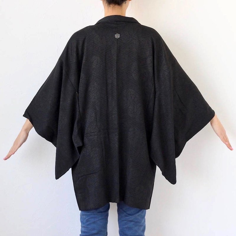 black & glitter kimono, silk haori, black haori, kimono jacket /2865 - เสื้อแจ็คเก็ต - ผ้าไหม สีดำ