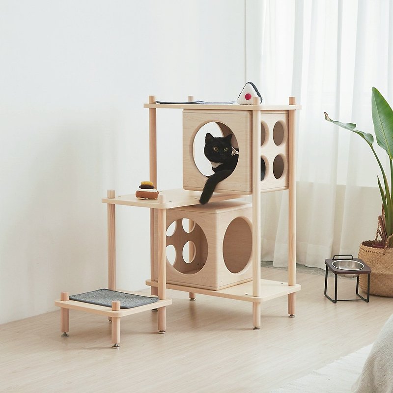 Bien Bien Cat Tree - Cube With Ladder - Scratchers & Cat Furniture - Wood Khaki