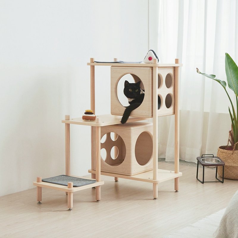 Bien Bien Cat Tree - Cube With Ladder - อุปกรณ์แมว - ไม้ สีกากี